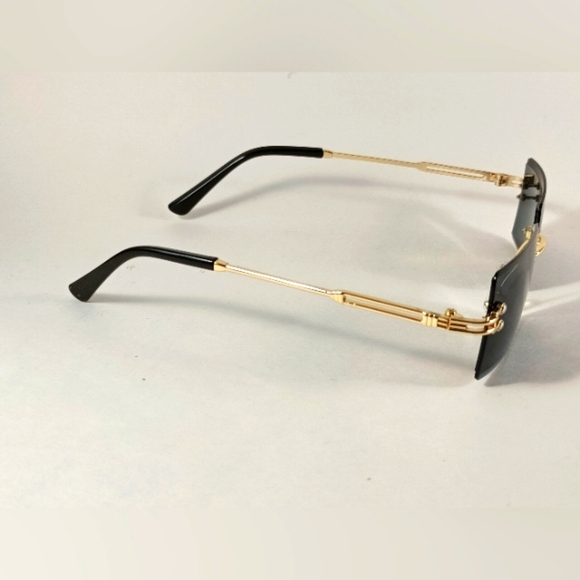 Rimless Rectangular Sunglasses Black Unisex Metal Frame - Picture 4 of 6